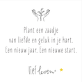 Load image into Gallery viewer, Lief Leven tegeltje met tekst “Plant een zaadje van liefde en geluk in je hart. Een nieuw jaar. Een nieuwe start.” op wit keramiek, zacht en hoopvol.
