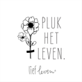 Load image into Gallery viewer, Lief Leven tegeltje met de tekst “Pluk het leven.” en lijnillustratie van bloemen op wit keramiek, 10,5 × 10,5 cm, poëtisch en inspirerend ontwerp.
