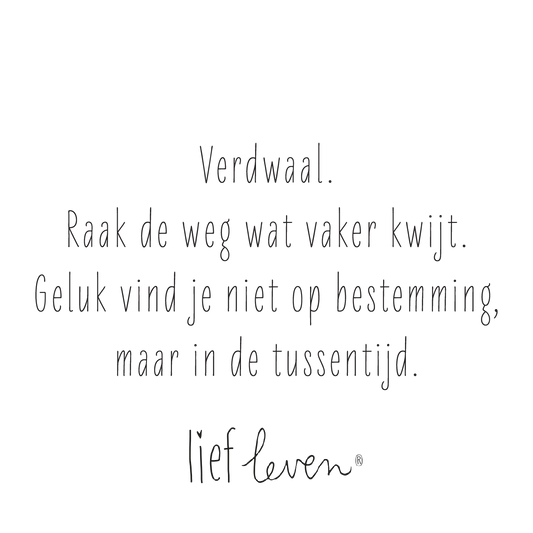 Lief Leven Tegeltje – Verdwaal. Geluk vind je in tussentijd.