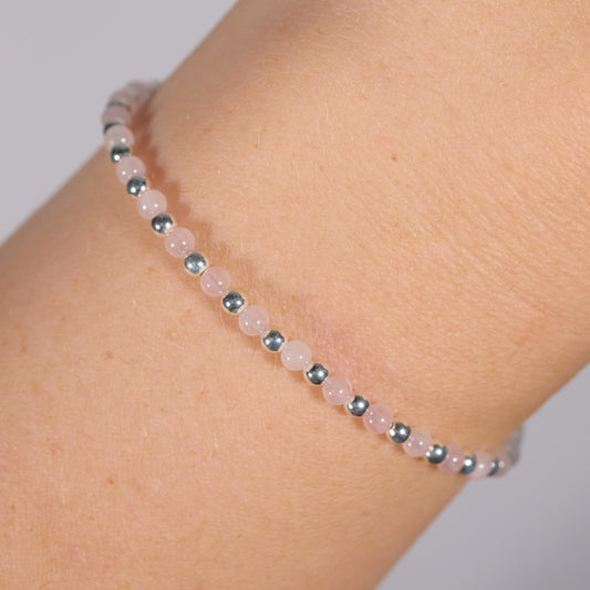 Sterling zilveren kralen armbandje • Rozekwarts