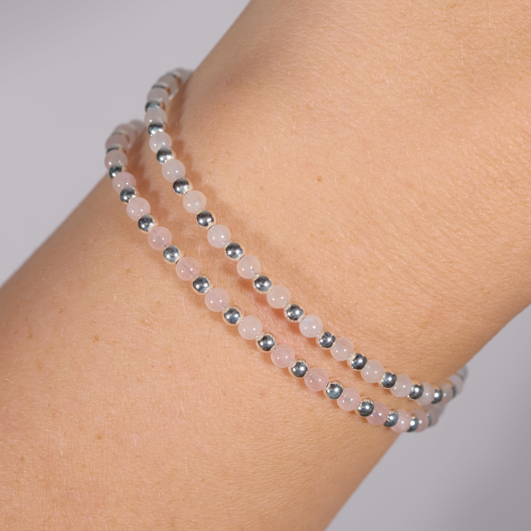 Sterling zilveren kralen armbandje • Rozekwarts